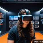 Home 18 교육공학과 VR 실험실 구축 - A modern virtual reality engineering laboratory scene featuring students wearing comfortable Oculus ...