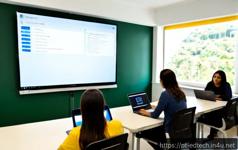 교육공학과 사이버 윤리 교육 - Photorealistic university classroom in Brazil, diverse young adult students learning cyber ethics th...